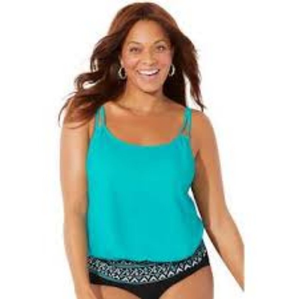 Swimsuits For All Blue Fitted Embellished Tank Top
